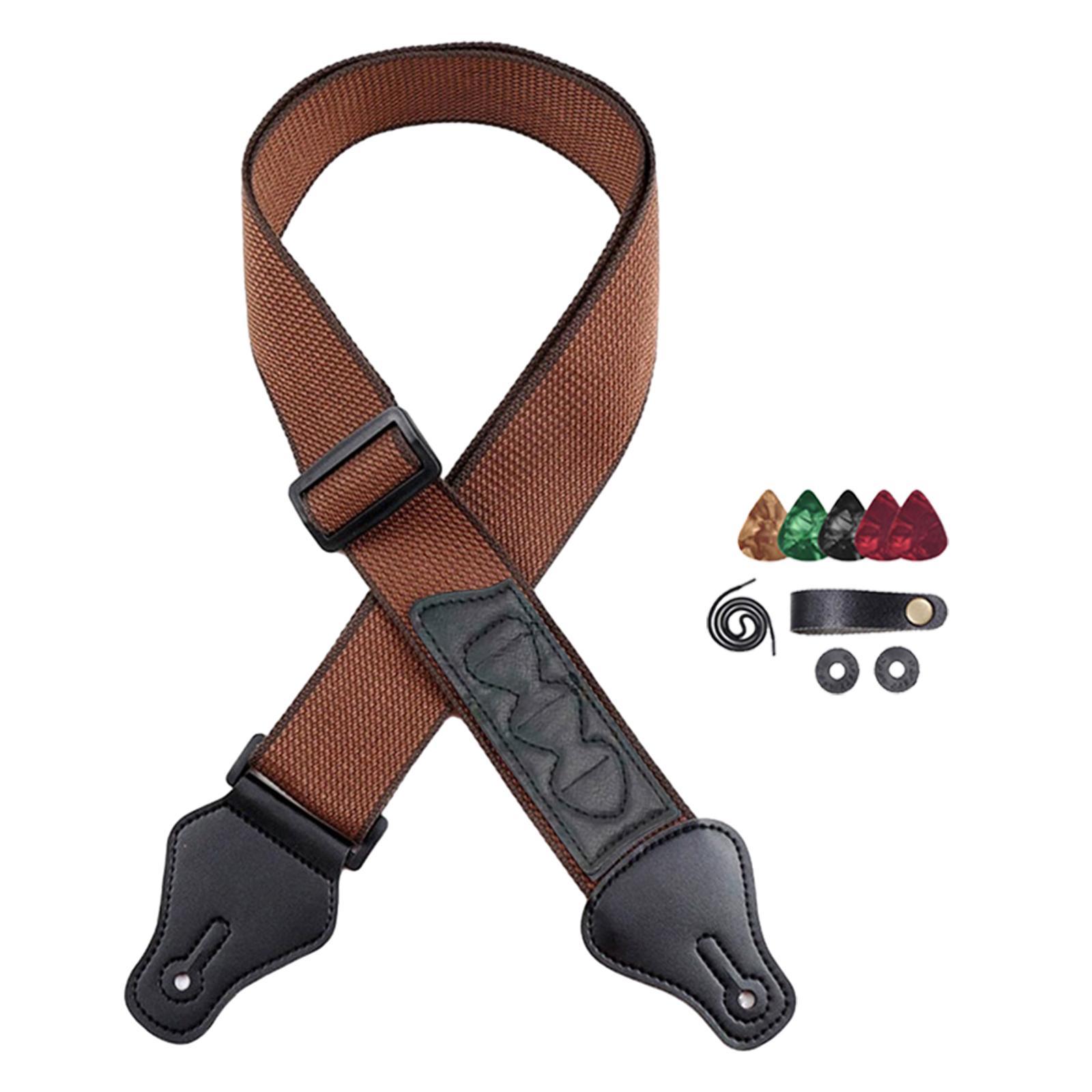 Guitar Strap with Pick Holders, Comfort PU Leather Ends, Universal Adjustable Guitar Shoulder Straps Belts