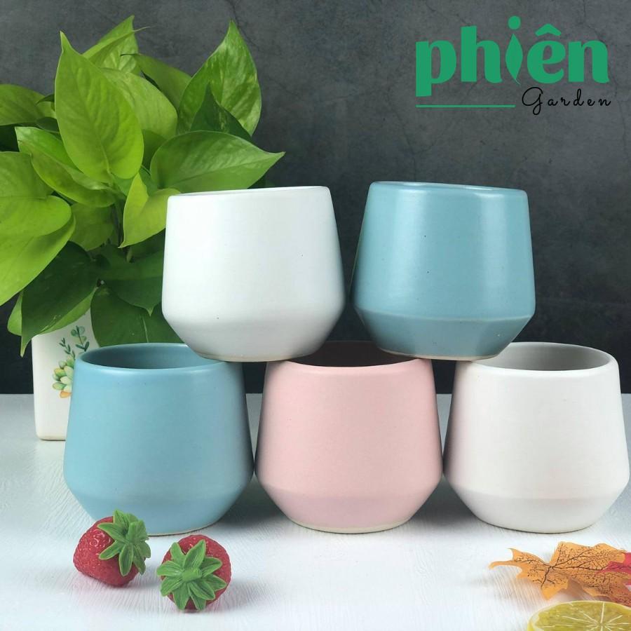 Chậu Kim Cương cao, Chậu gốm tráng men Bát Tràng trồng cây mini, cây văn phòng