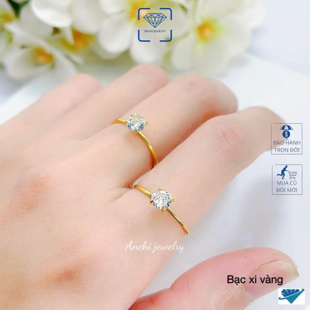 Nhẫn bạc đá nhỏ nhô cao màu trắng giá rẻ, nhẫn nữ mạ vàng, Anchi jewelry