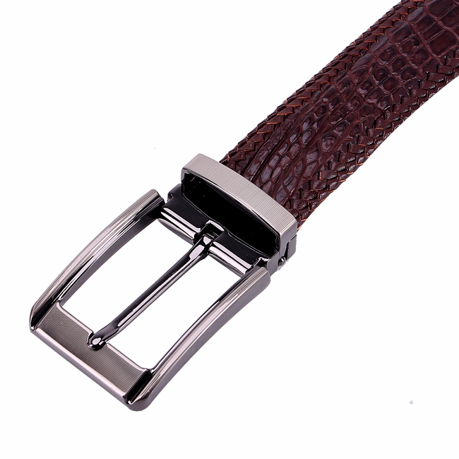 Thắt lưng nam da cá sấu Huy Hoàng đan viền 3,5P đầu kim màu đen, nâu đất, nâu đỏ, vàng bò HT4276-77-78-79