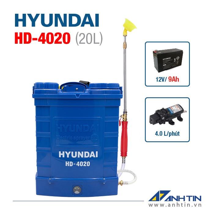 Bình xịt điện HYUNDAI HD-4020 | Dung tích 20L | Ắc quy 8AH | Bơm đôi HD-4080 | Áp lực phun 80PSI