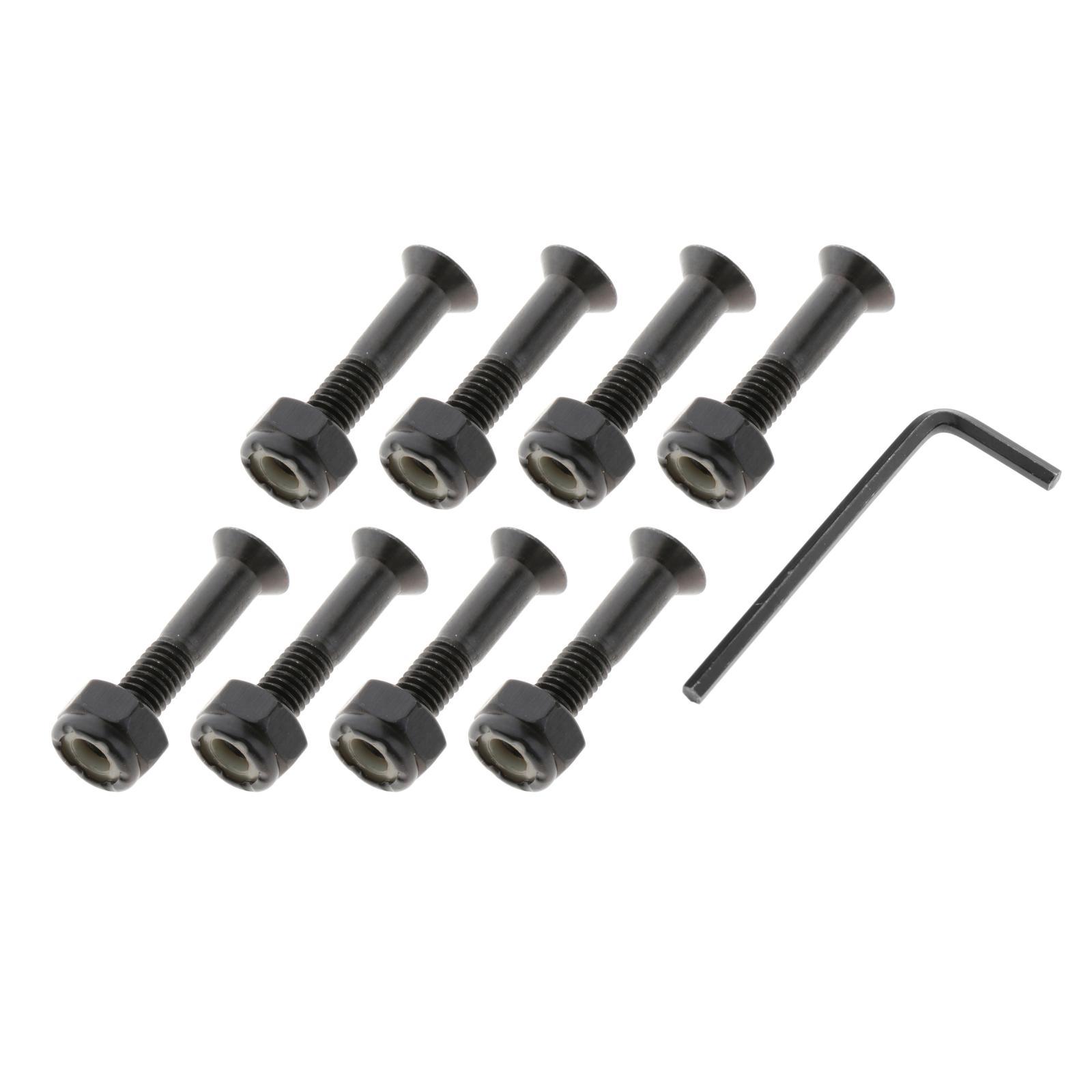 8x Longboard Skateboard Wheel Repair Hardware Screws with Wrench 1'' Black