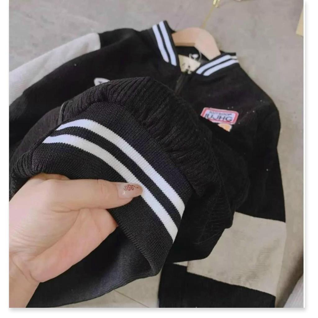 Áo khoác nhung nam nữ màu đen tay phối màu kiểu bomber logo 33 thêu 2 mặt hoạ tiết chữ hiện đại thoáng mát