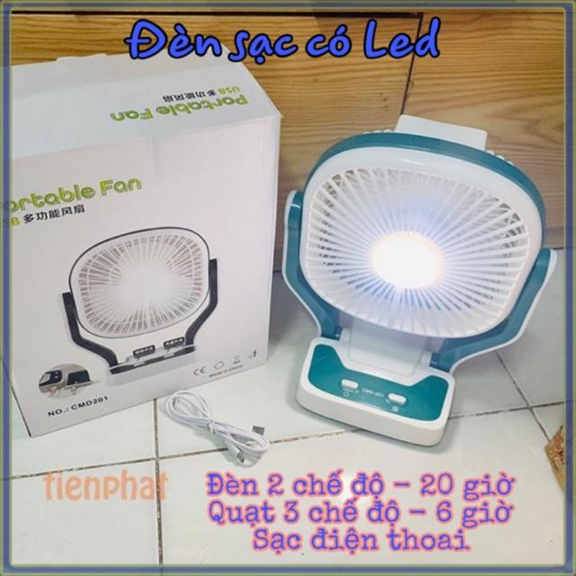 Quạt Tích Điện Có Đèn Chiếu Sáng Portable Fan CMD201 (đèn-quạt-sạc sdt)