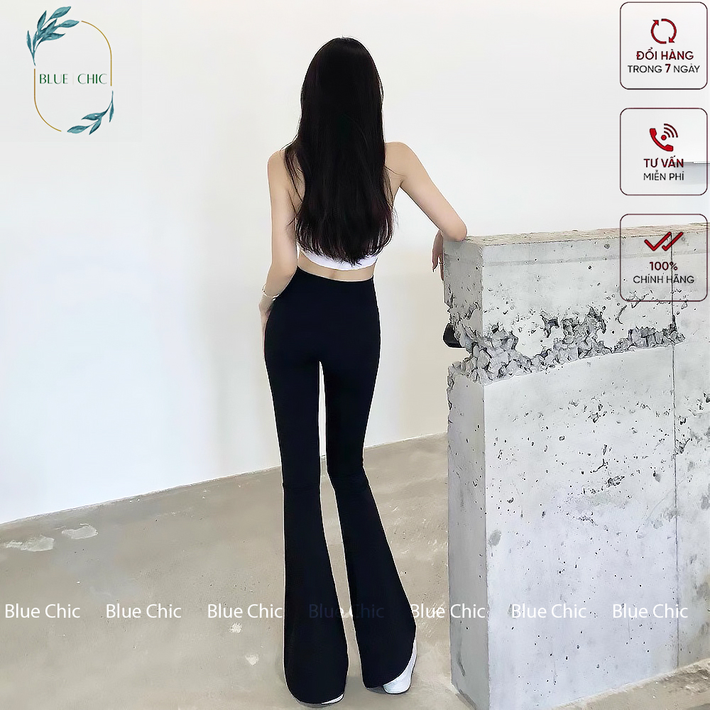 Quần ống loe Blue Chic nữ lưng cạp cao co giãn form đẹp legging bigsize vải Umi Hàn dày dặn dáng dài màu đen