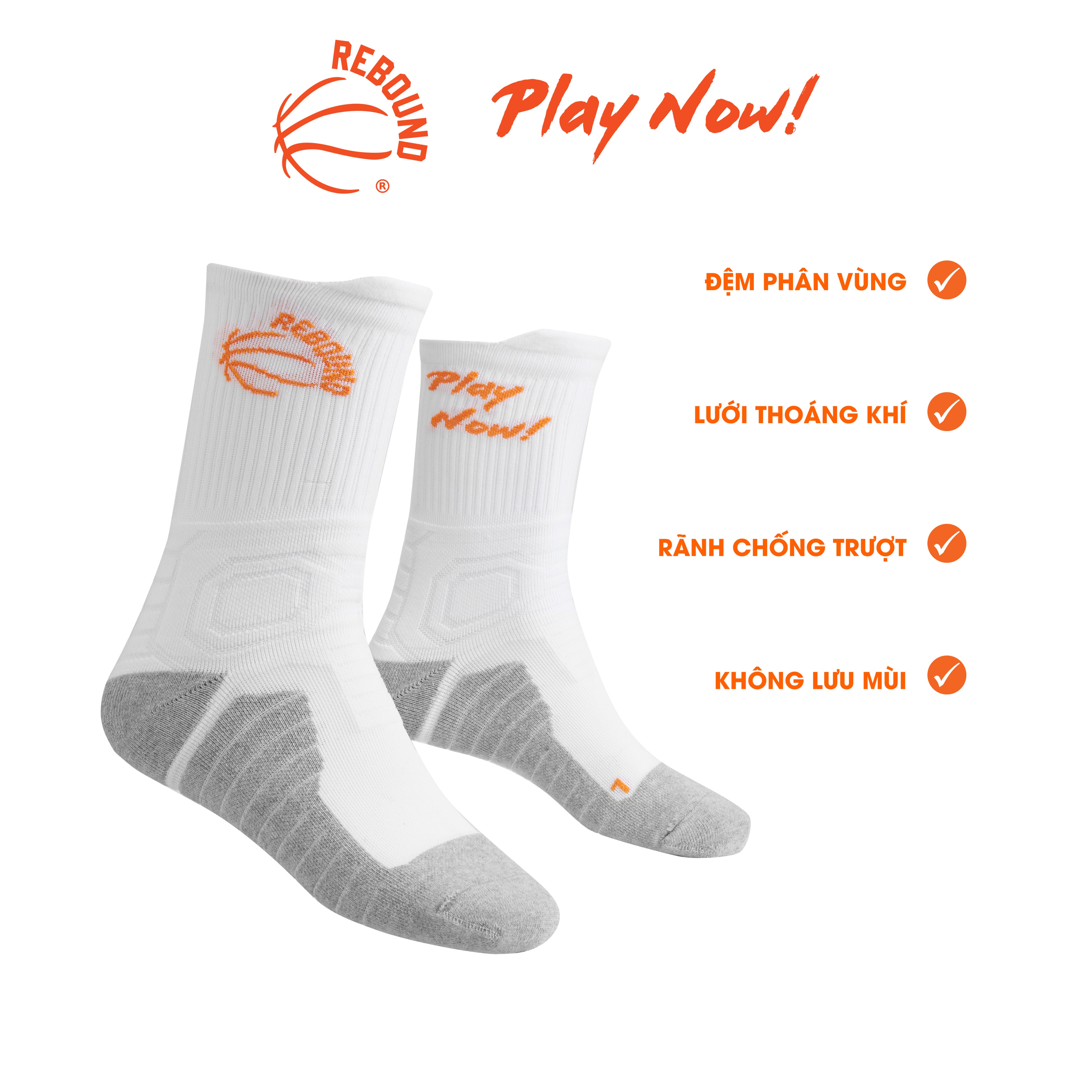 Vớ Rebound - Play Now! Nylon V1 Đệm phân vùng theo chân Lưới thoáng khí mát mẻ Rãnh chống trượt Không lưu mùi khó chịu