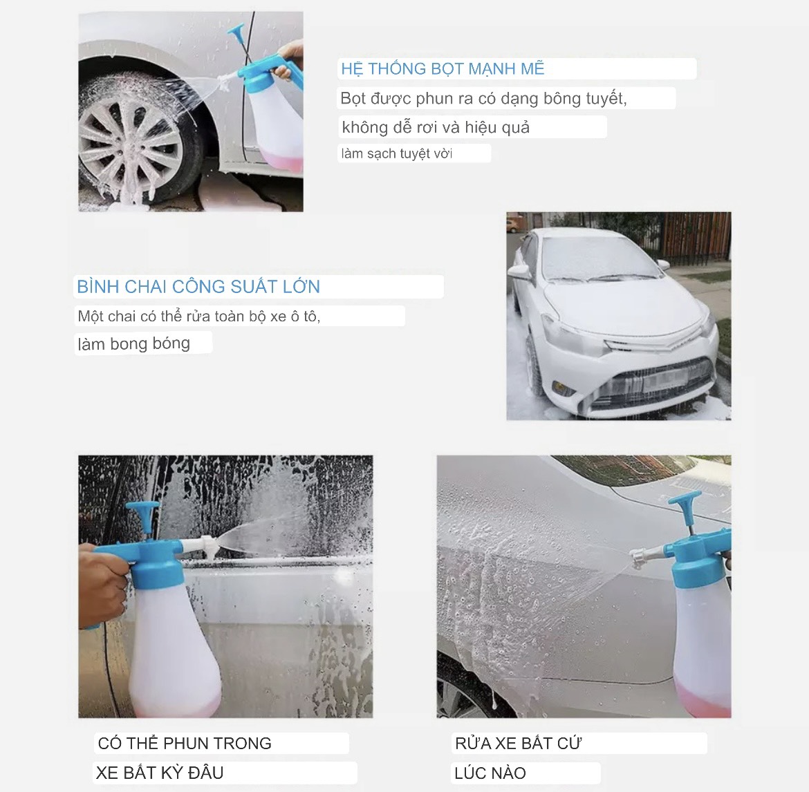 Bình xịt tạo bọt tuyết rửa xe ô tô xe máy cầm tay tiện lợi dung tích 1.8L TẶNG KÈM KHĂN LAU XE