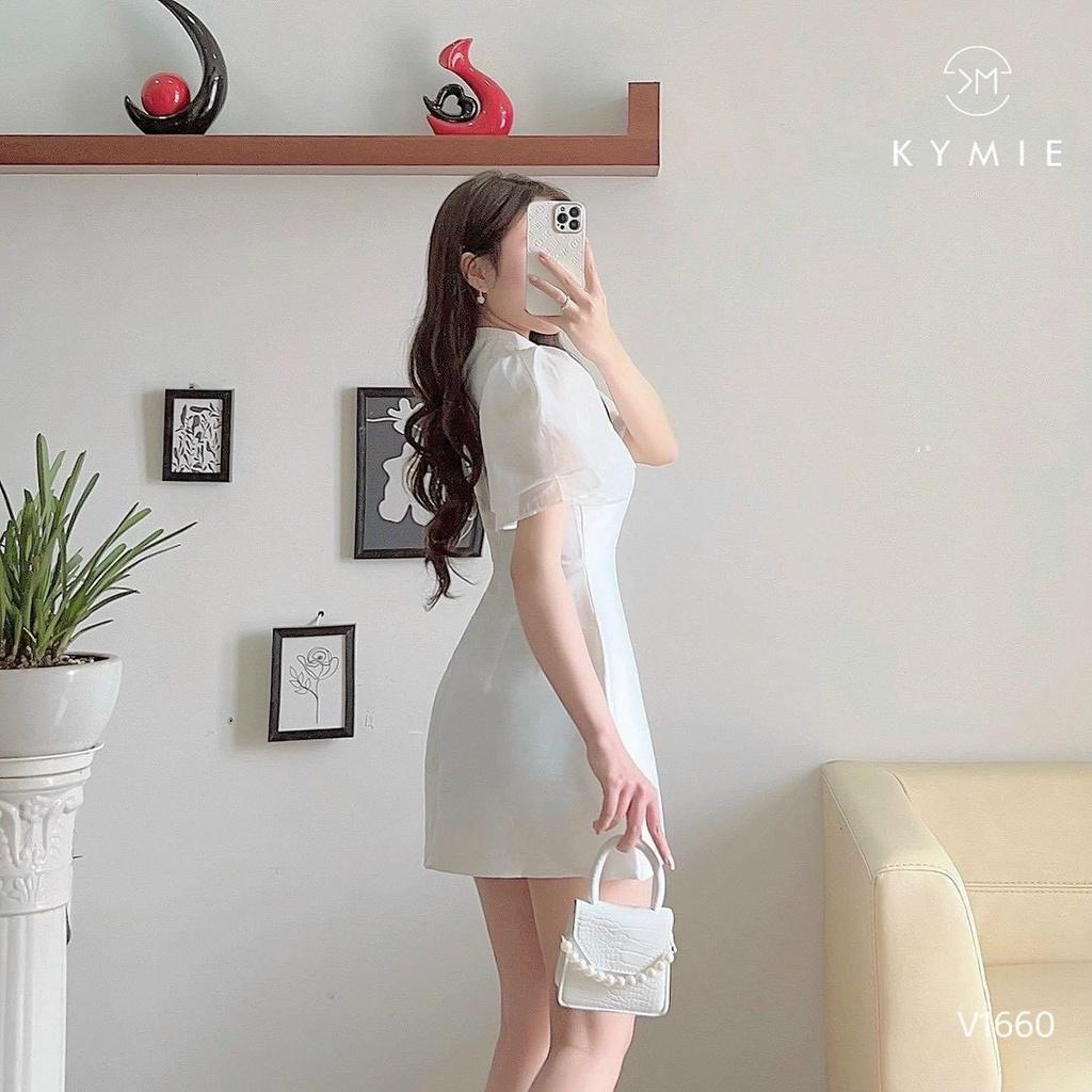 Đầm xoè dự tiệc cổ tàu phối voan tay cánh tay 2 lớp