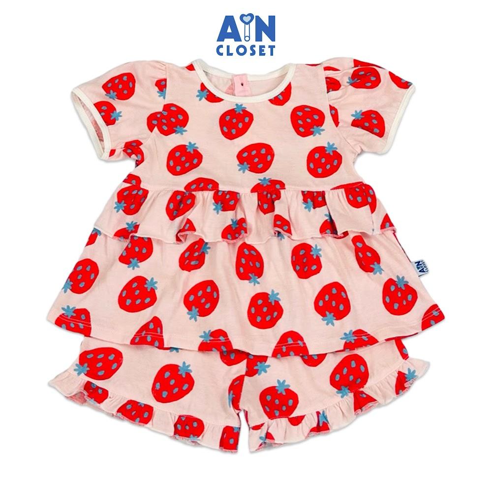 Bộ quần áo Ngắn bé gái họa tiết Dâu Đỏ thun cotton - AICDBGWO1PH1 - AIN Closet