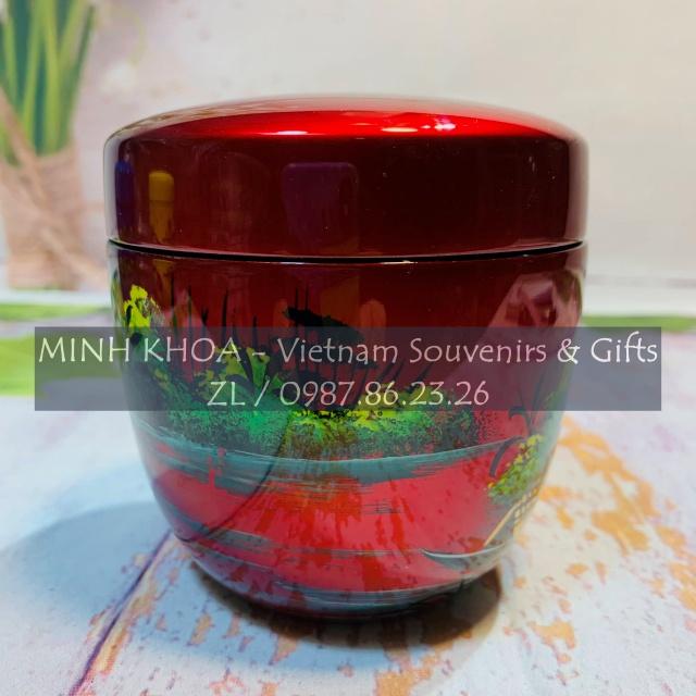 Hũ Lọ Đựng Trà Sơn Mài Đựng Kẹo Vẽ Cảnh Đồng Quê Việt Nam - Vietnamese Lacquer Teapot