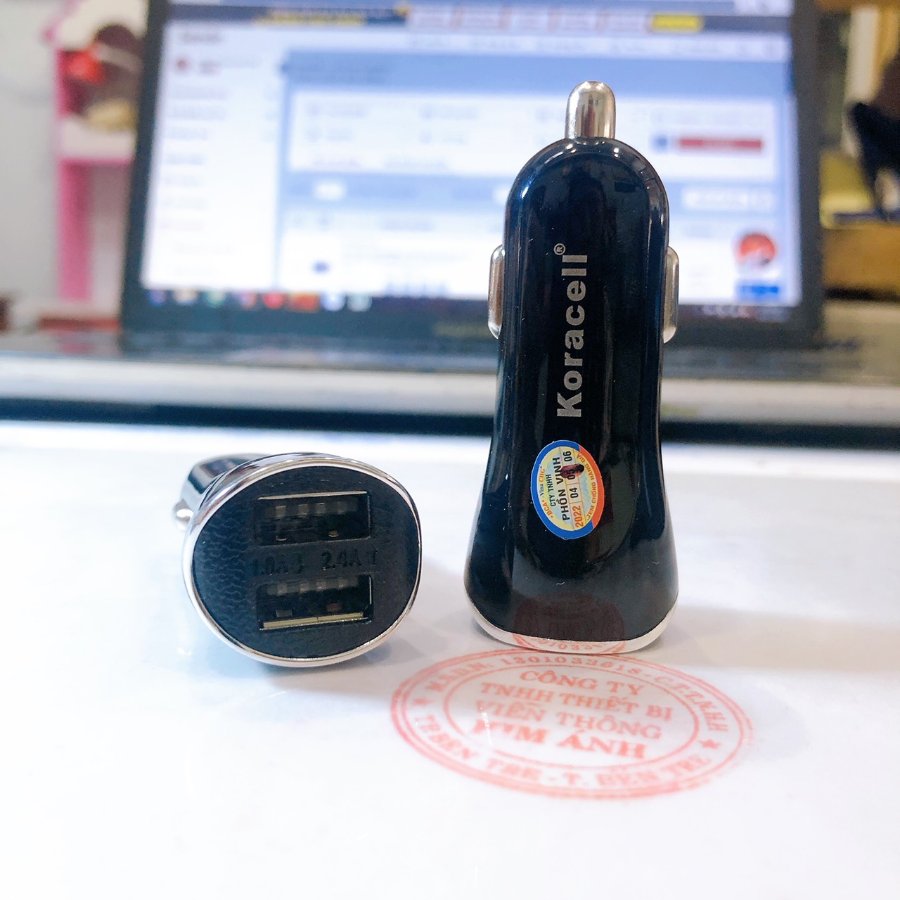Sạc xe hơi Koracell 2,4A có 2 cổng USB hàng chính hãng bảo hành 12 tháng