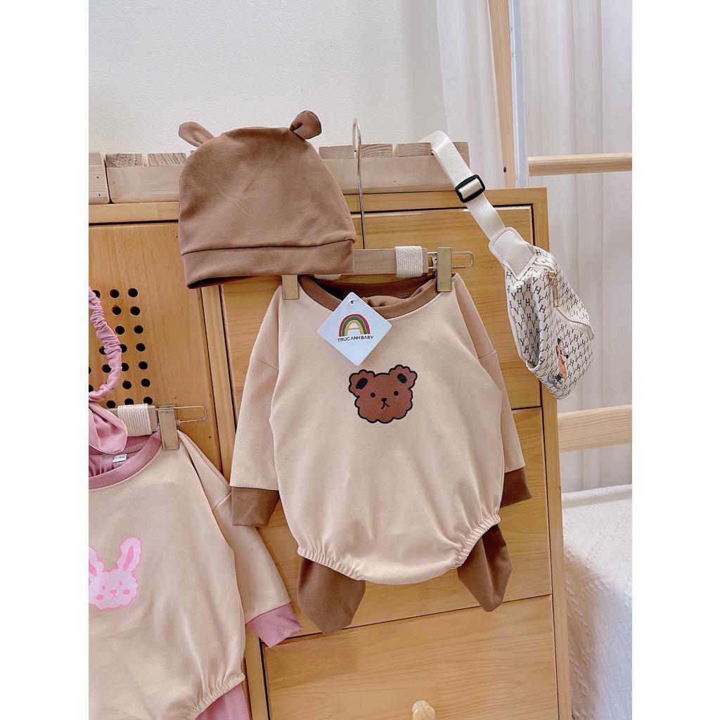 Set Body 3 Món Kèm Mũ Chất Zip Hàn Cute Cho Bé