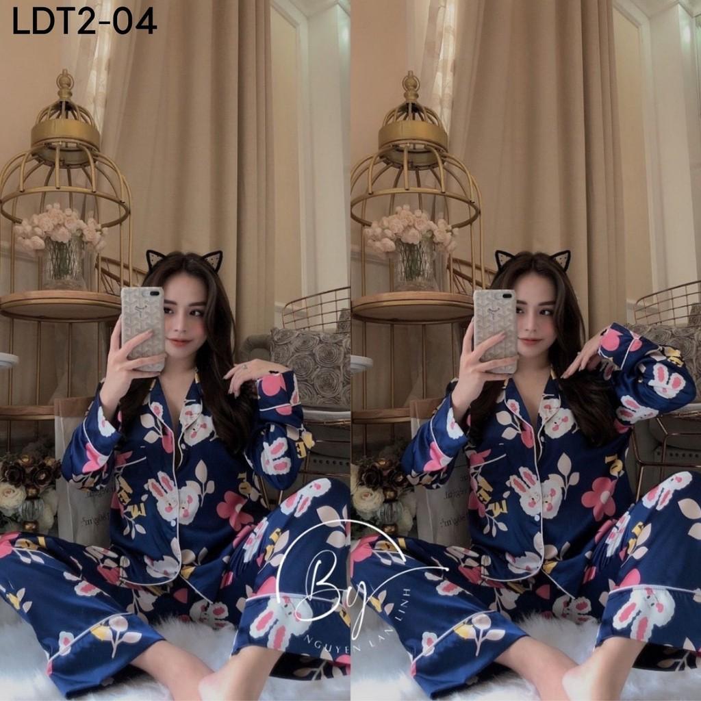 BỘ PIJAMA LỤA SATIN DÀI TAY HỌA TIẾT THỎ CỰC XINH