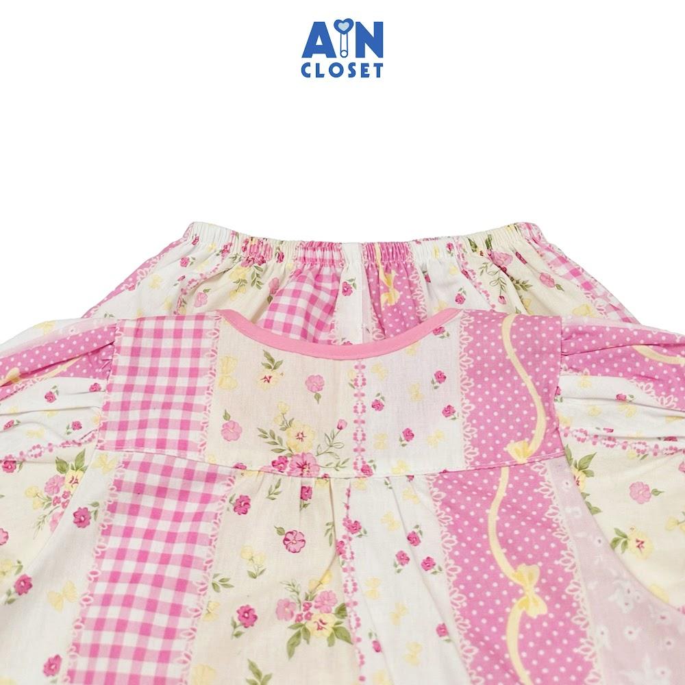 Bộ quần áo Ngắn bé gái họa tiết Gingham Hồng Cotton - AICDBGF7YHKL - AIN Closet