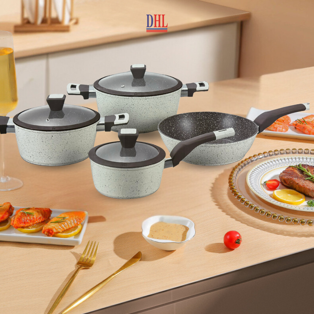 Bộ nồi chảo bếp từ vân đá chống dính cao cấp Mitomo Giyoca 4 món - Hàng chính hãng BH 24 tháng