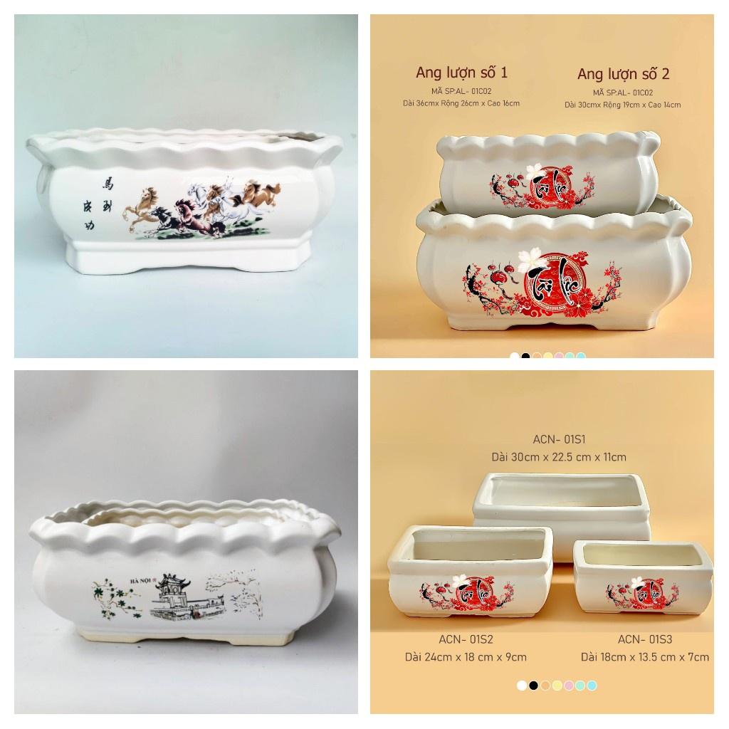 Chậu sứ trồng cây to hình chữ nhật, chậu trồng các cây nội thất, cây văn phòng đẹp, gốm sứ Bát Tràng đẹp