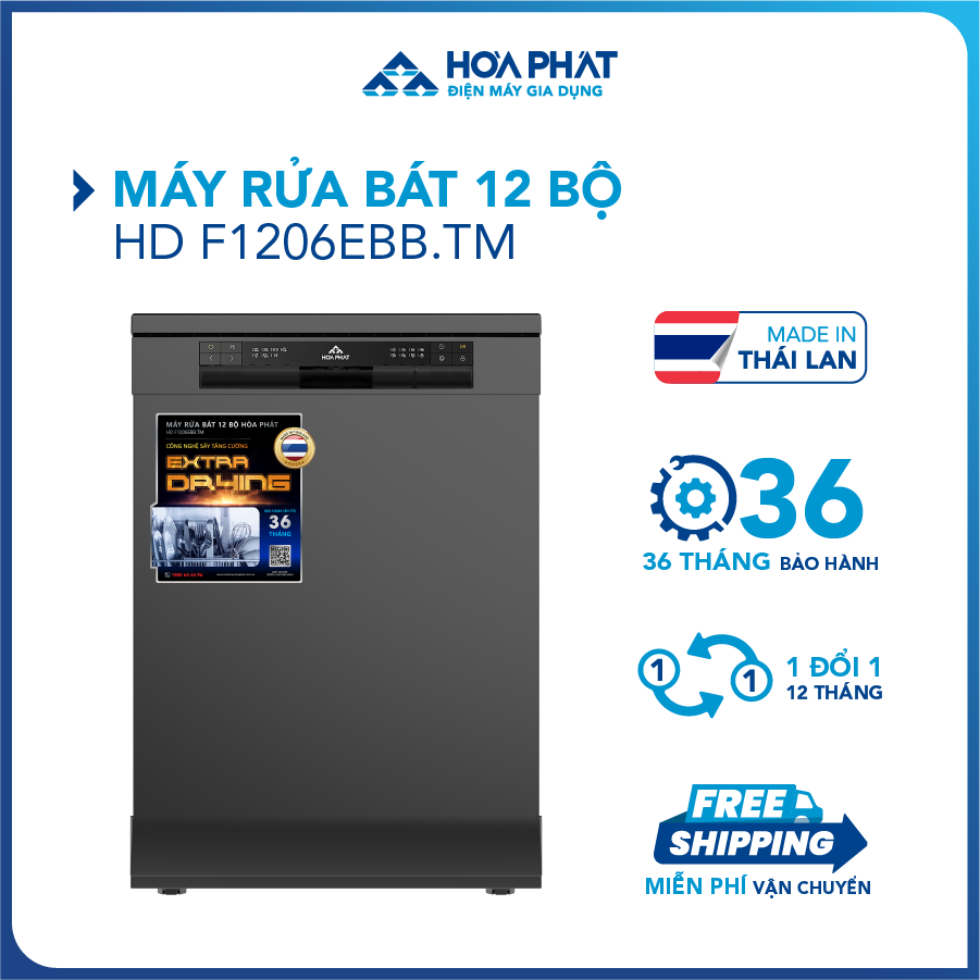 Máy rửa bát 12 bộ Hòa Phát HD F1206EBB.TM - Bảo hành 36 tháng - Hàng chính hãng