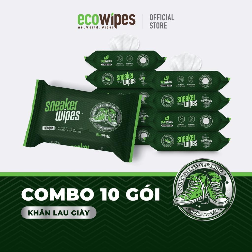 Combo 10 gói khăn ướt lau giày Sneaker Wipes gói 25 tờ làm sạch nhanh các loại vết bẩn