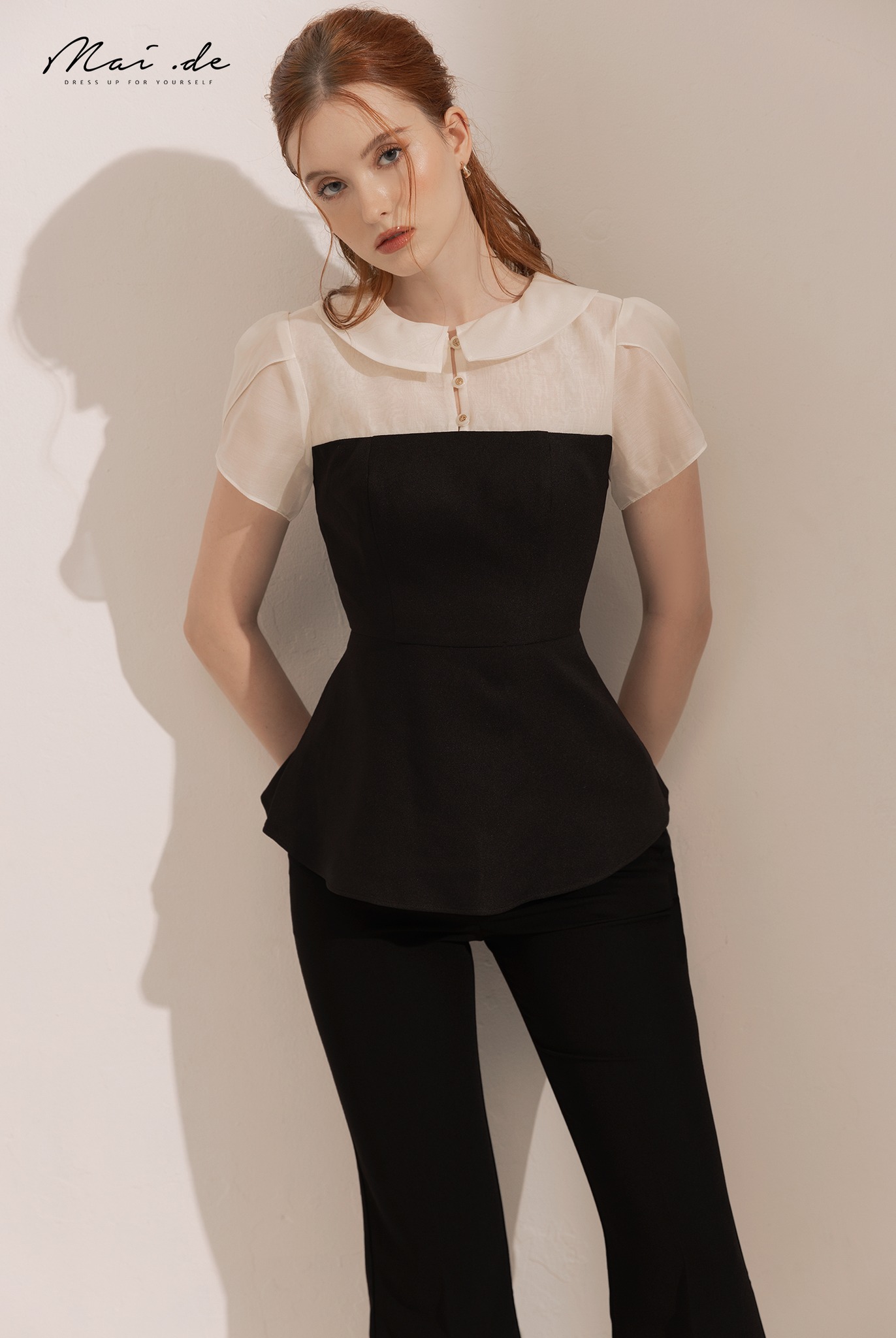 MAIDE Áo sơ mi phối kiểu dáng peplum thanh lịch CINZIN TOP