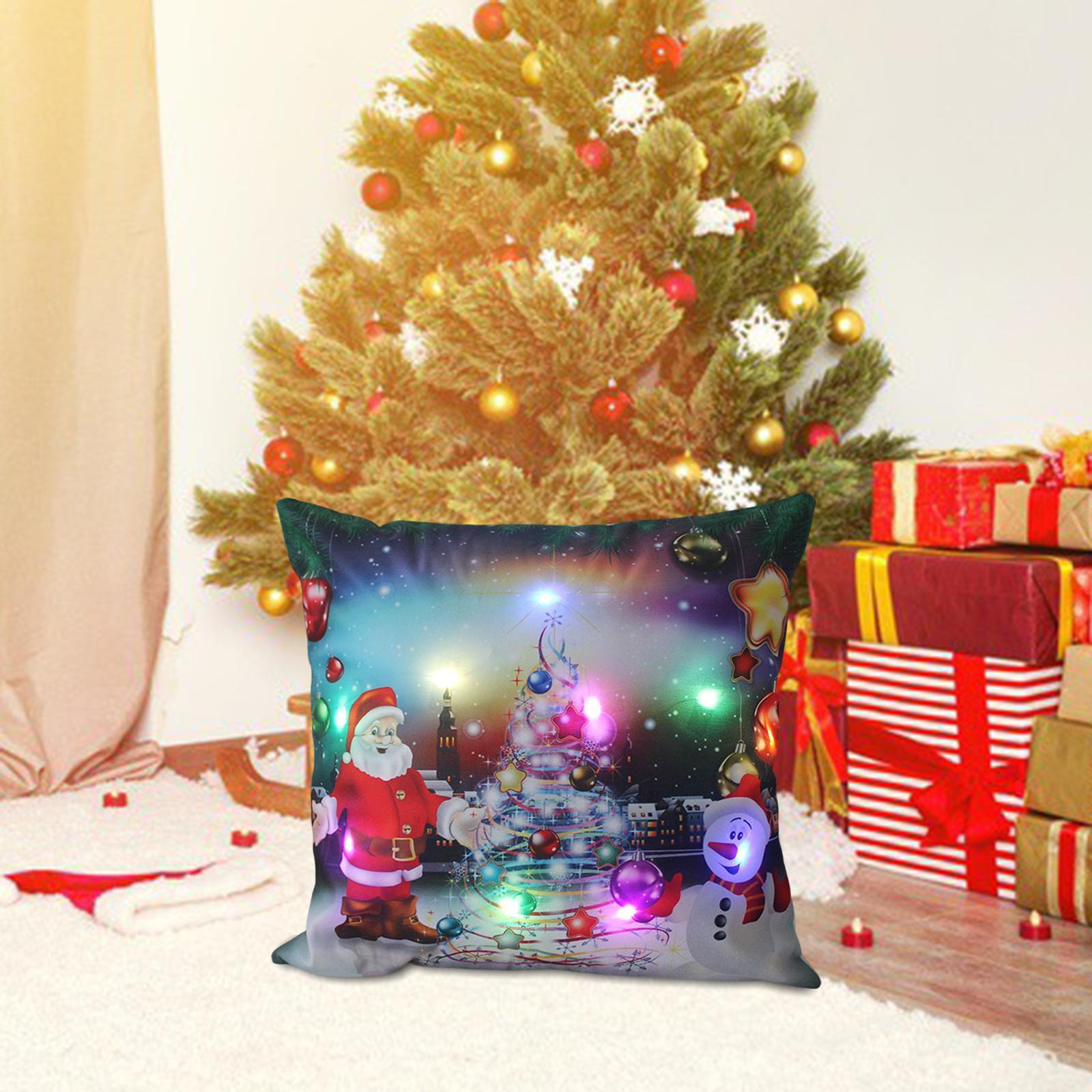 Christmas Pillow Cover Pillowcase with Light Xmas Cushion Cover for Living Room Bedroom