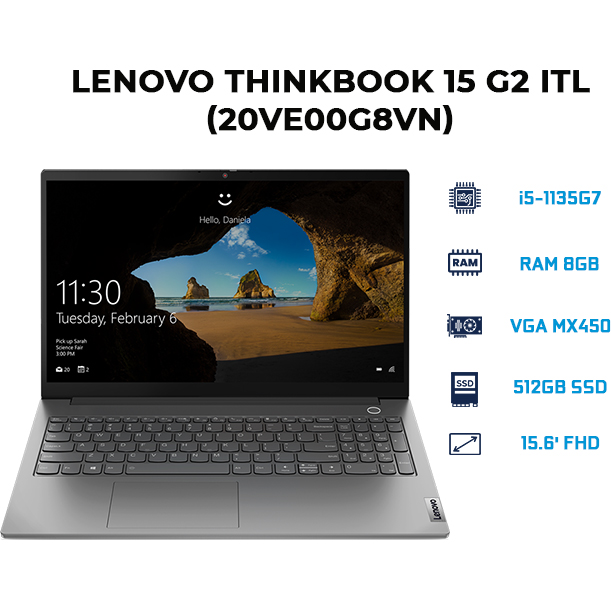 Laptop Lenovo ThinkBook 15 G2 ITL 20VE00G8VN (Core i5-1135G7/ 8GB DDR4/ 512GB SSD/ MX450 2GB/ 15.6 FHD IPS/ DOS) - Hàng Chính Hãng