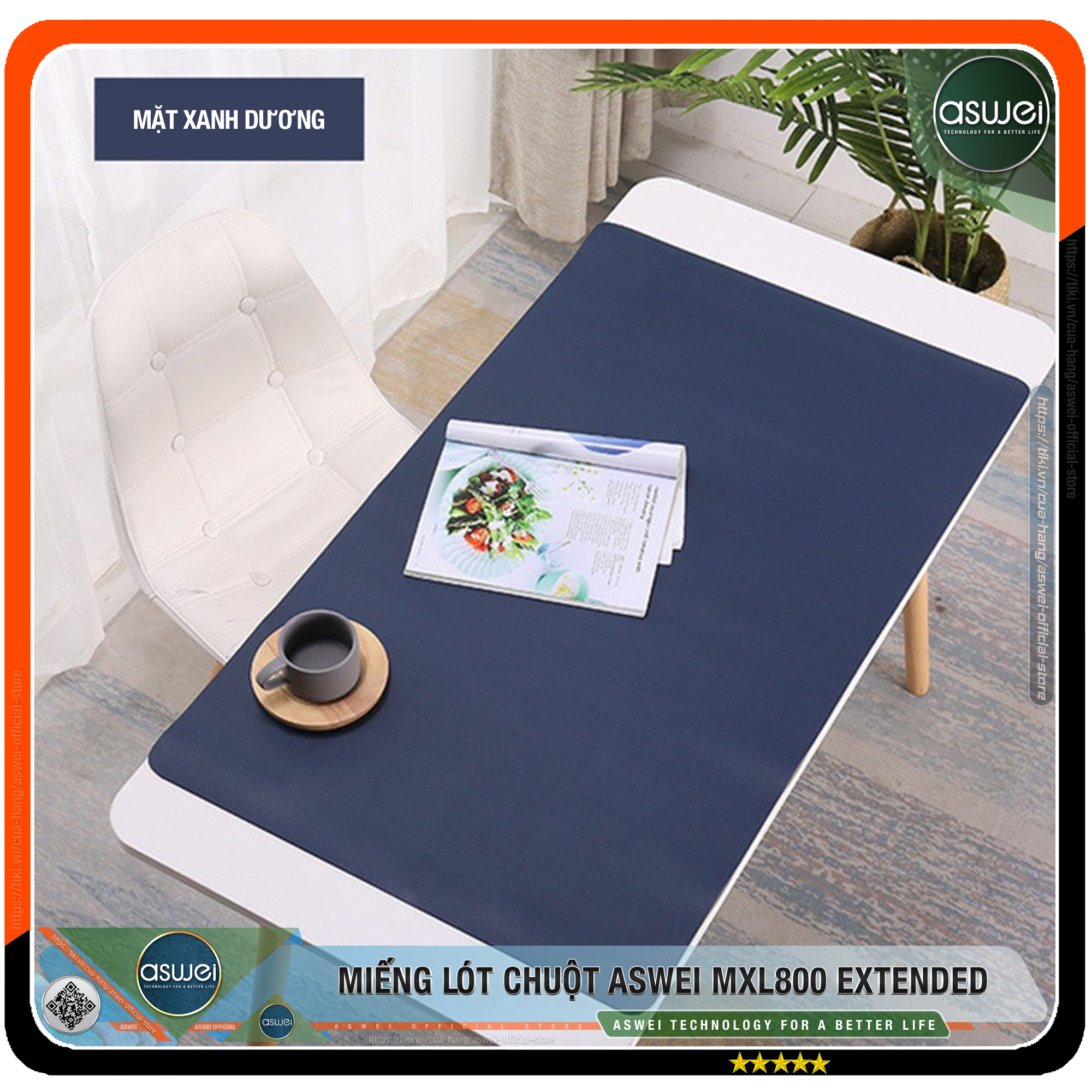 Lót Chuột ASWEI - Pad Chuột MXL800 Extended 80x40 - Miếng Lót Chuột Sử Dụng 2 Mặt Tiện Lợi - Chất Liệu Da Pu Cao Cấp - Tấm Lót Chuột Chống Nhăn, Không Thấm Nước - Hàng Chính Hãng