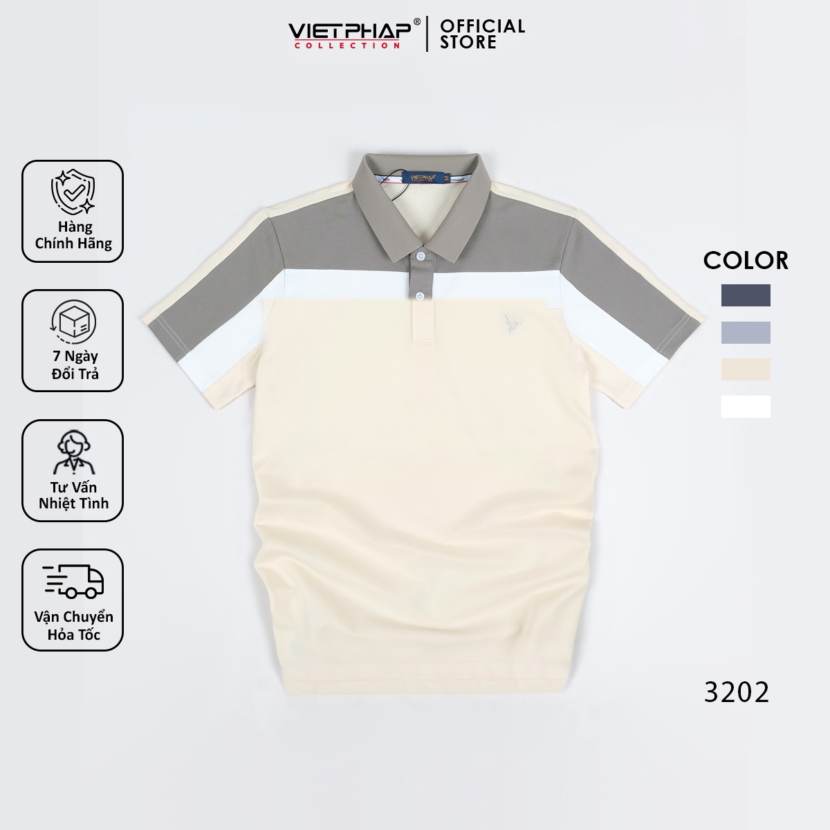 Áo Thun Polo Nam Cao Cấp VIỆT PHÁP / Form Basic - Chất liệu cotton co dãn thấm hút mồ hồi tốt 3202