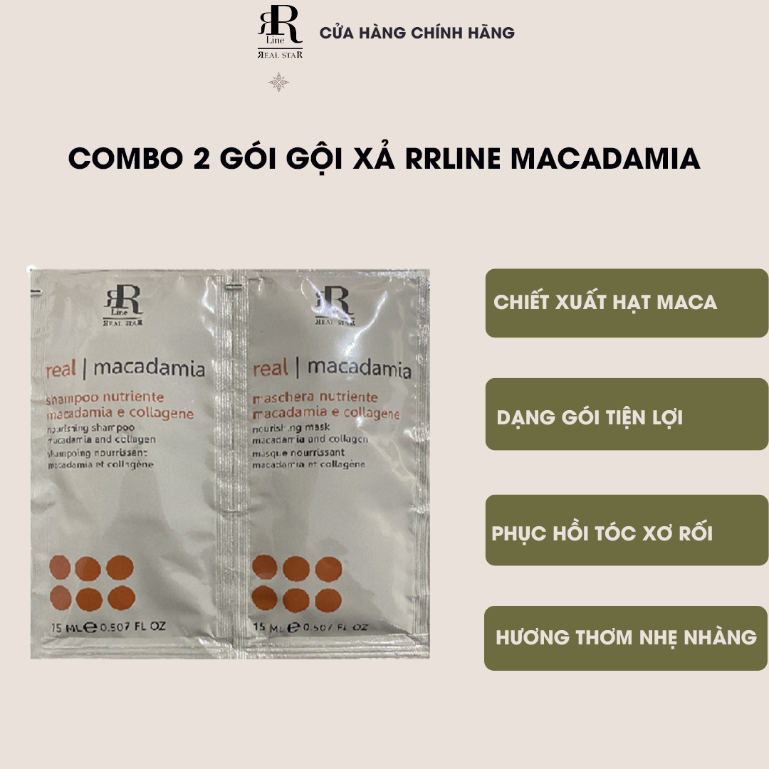 Hình ảnh Combo 2 gói dầu gội xả phục hồi tóc hư tổn RRline Macadamia Star 30ml