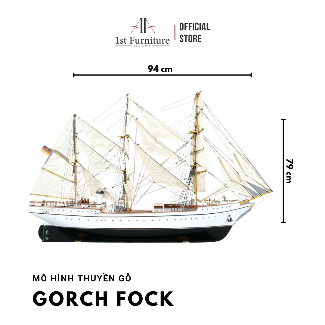 Mô hình Thuyền Cổ GORCH FOCK cao cấp, mô hình thuyền gỗ tự nhiên sang trọng lắp ráp sẵn 1st FURNITURE