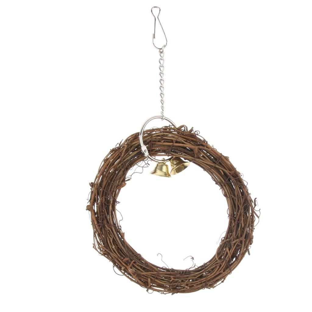 Bird Parrot Cage Hanging Swing Chew Perches Toys Cockatiel Budgie Rattan Stand