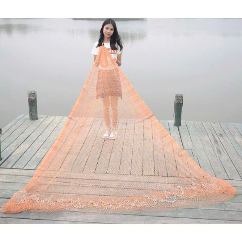 Chài Truyền Thống Bắt Cá - Chài Dù Nâu Chân Xích Sợi Dù Thái Lan Mắt Lưới 2.4cm Và 3.5cm
