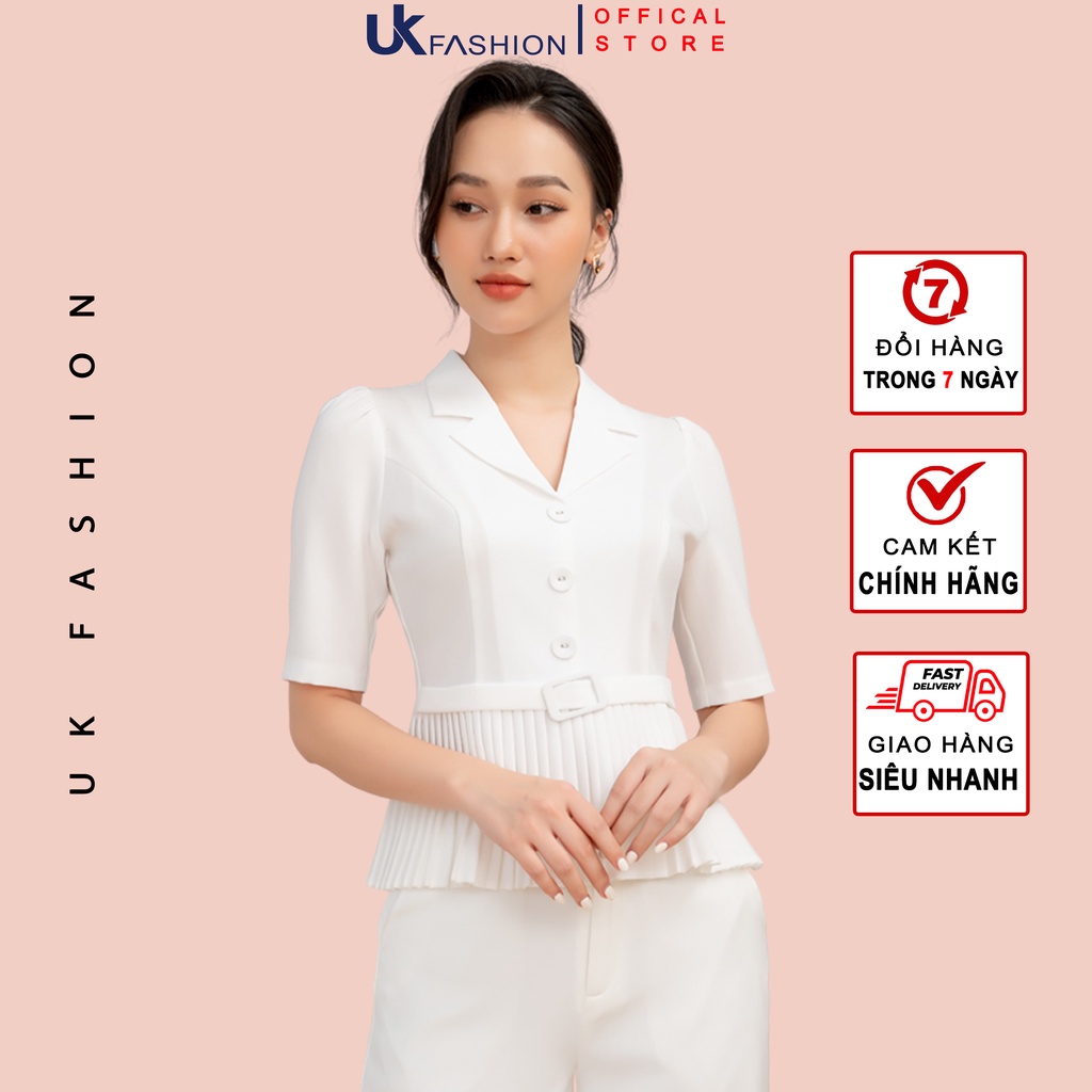 Áo Ký Giả Peplum Dập Ly UK Fashion Thiết Kế Tay Ngắn Bo Eo Điệu, Chất Liệu Nhập Hàn Mềm Mịn NKFSM2110001