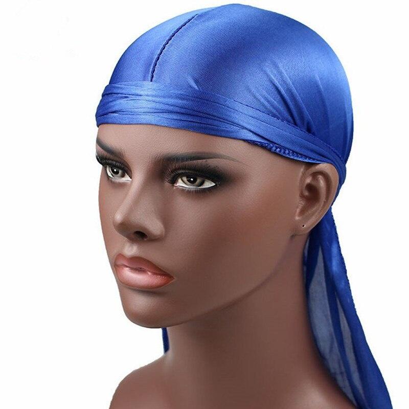 Satin men Stretchy Cap Hip Hop Du Doo Rag Durag Wigs Turban Bandana Headwear Solid Color long Hat Tie Down tail Hair Accessories