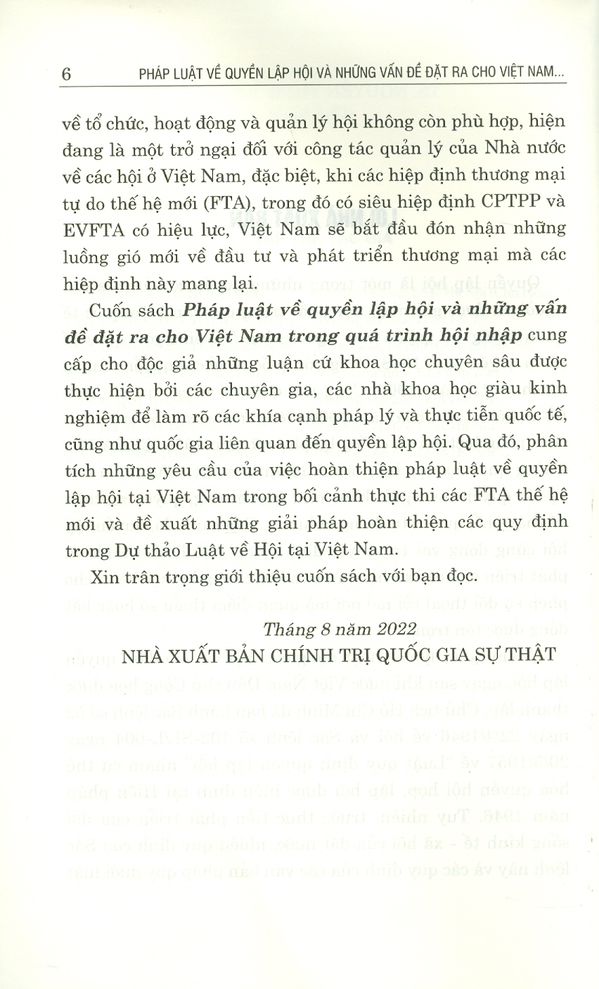 Pháp Luật Về Quyền Lập Hội Và Những Vấn Đề Đặt Ra Cho Việt Nam Trong Quá Trình Hội Nhập (Sách chuyên khảo)