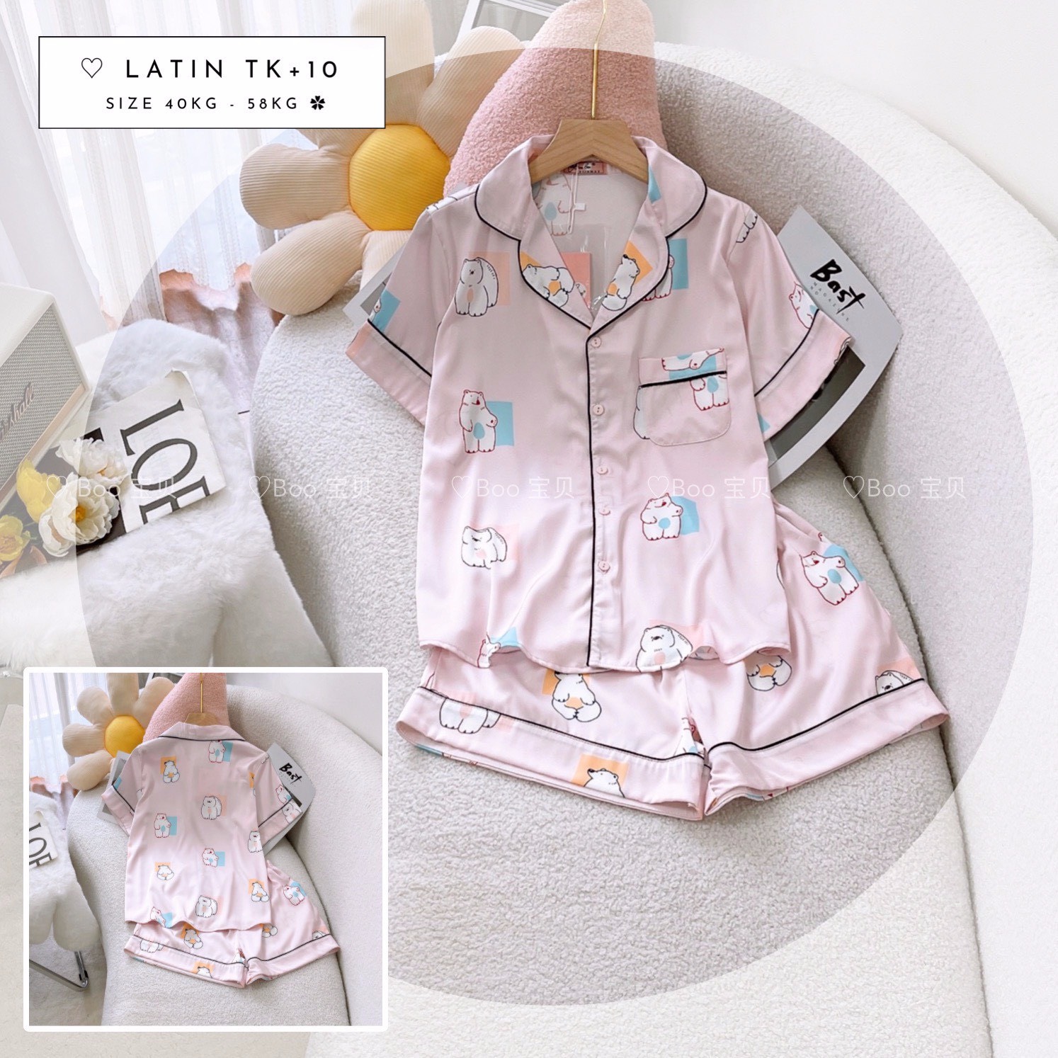 [HCM] (40-56kg, P3) Đồ bộ pijama nữ đùi TNQN chất liệu latin in 3D hoạt hình. gấu lotso - gấu pooh - capybara - trơn