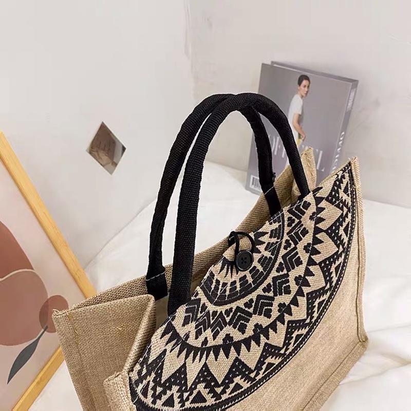 Túi Cói Du Lịch Họa Tiết TRỐNG ĐỒNG, Túi Cói Vintage Đi Biển, Đi Chơi Sang Trọng