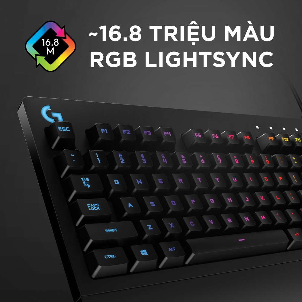 Bàn phím game có dây Logitech G213 Prodigy - RGB Lightsync, phím Media chuyên biệt, chống tràn bền bỉ -Hàng Chính Hãng