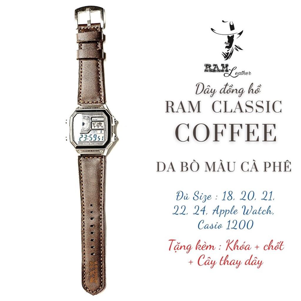 Dây đồng hồ da bò màu cà phê - RAM Leather