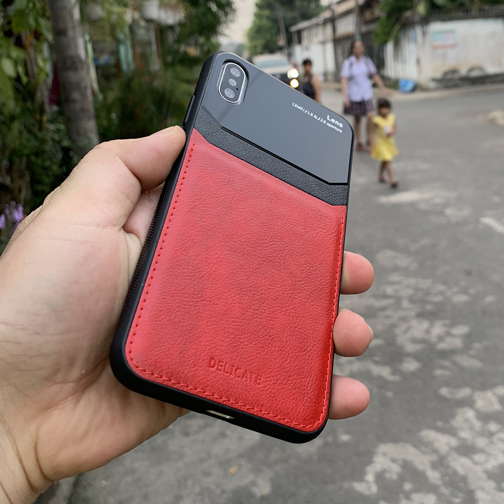 Ốp lưng da kính cao cấp dành cho iPhone XS Max - Màu đỏ - Hàng nhập khẩu - DELICATE
