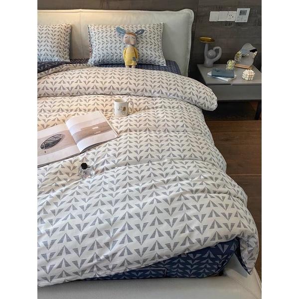 Bộ Chăn Ga Gối Cotton Living 100%cotton Hàng Nhập Khẩu 4 Món Kẻ Hiện Đại