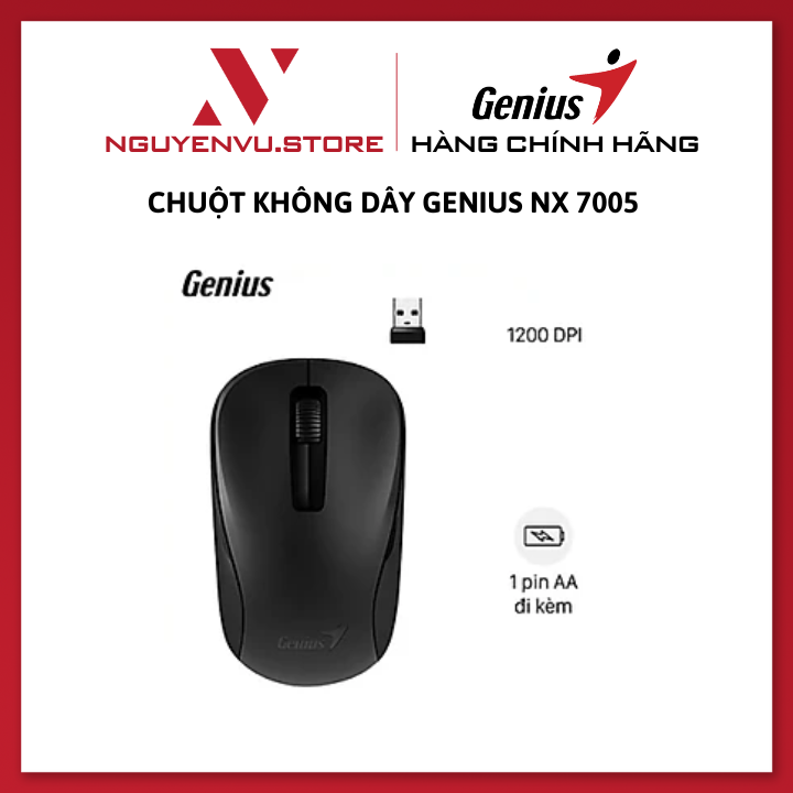 Chuột không dây Genius NX 7005 Đen - Hàng chính hãng