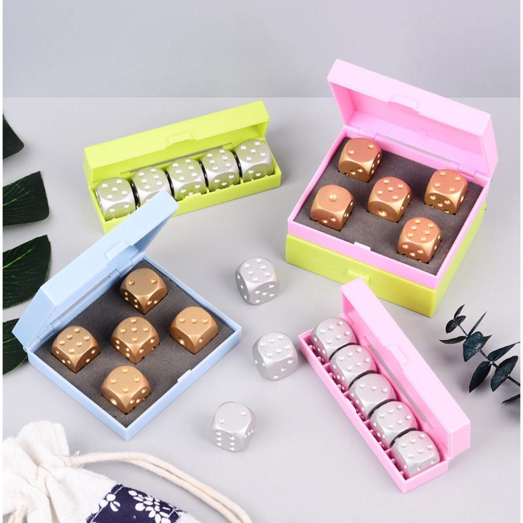 5pcs/set Gold Cube Dice Gift Role Play Games, fully aluminum alloy 6 sided spot dices with a storage box