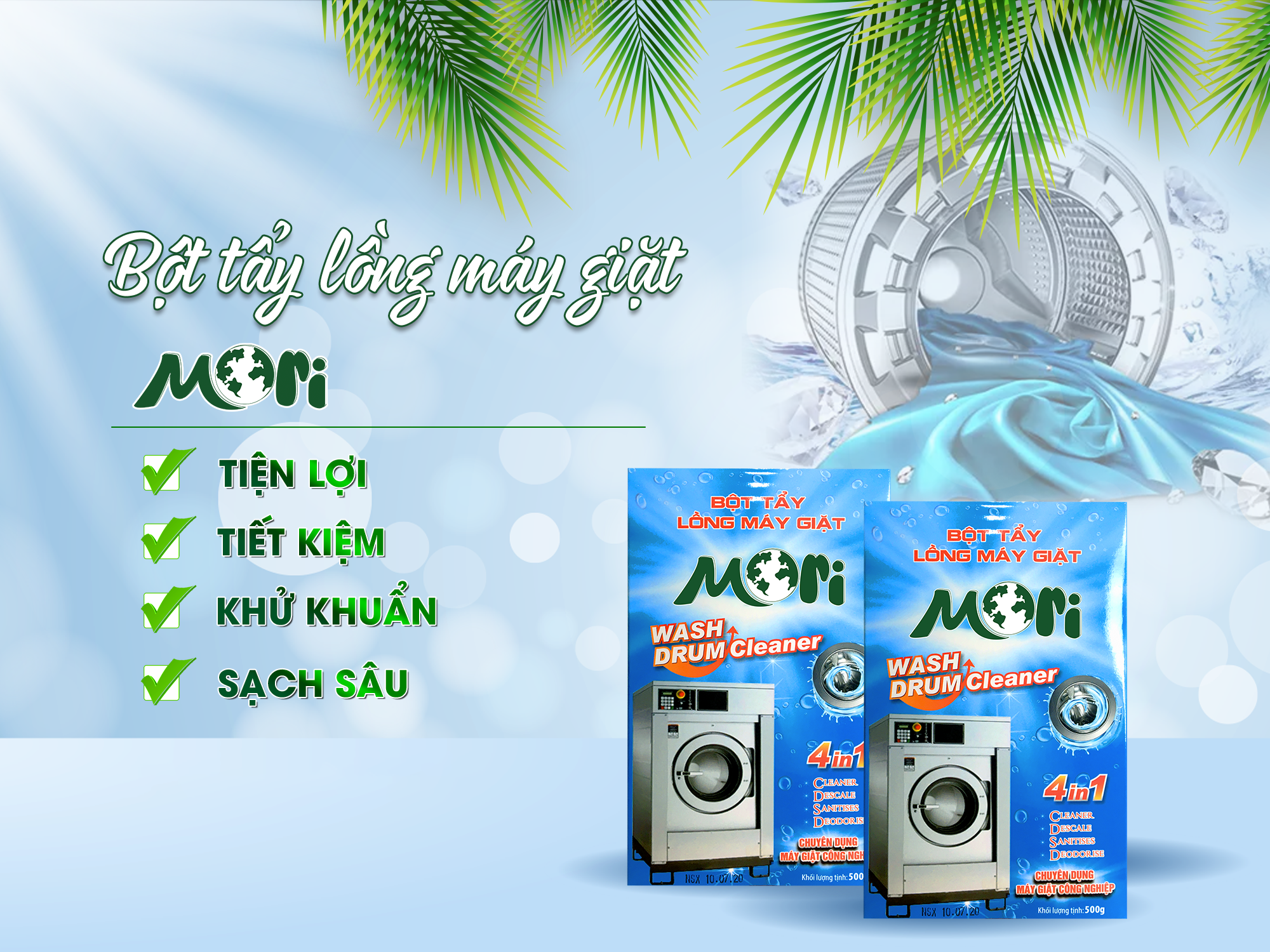 BỘT TẨY LỒNG MÁY GIẶT MORI, ĐÁNH BAY CẶN BẨN, MẢNG BÁM TRONG MÁY GIẶT CỦA BẠN , HỘP 250G/ 500G
