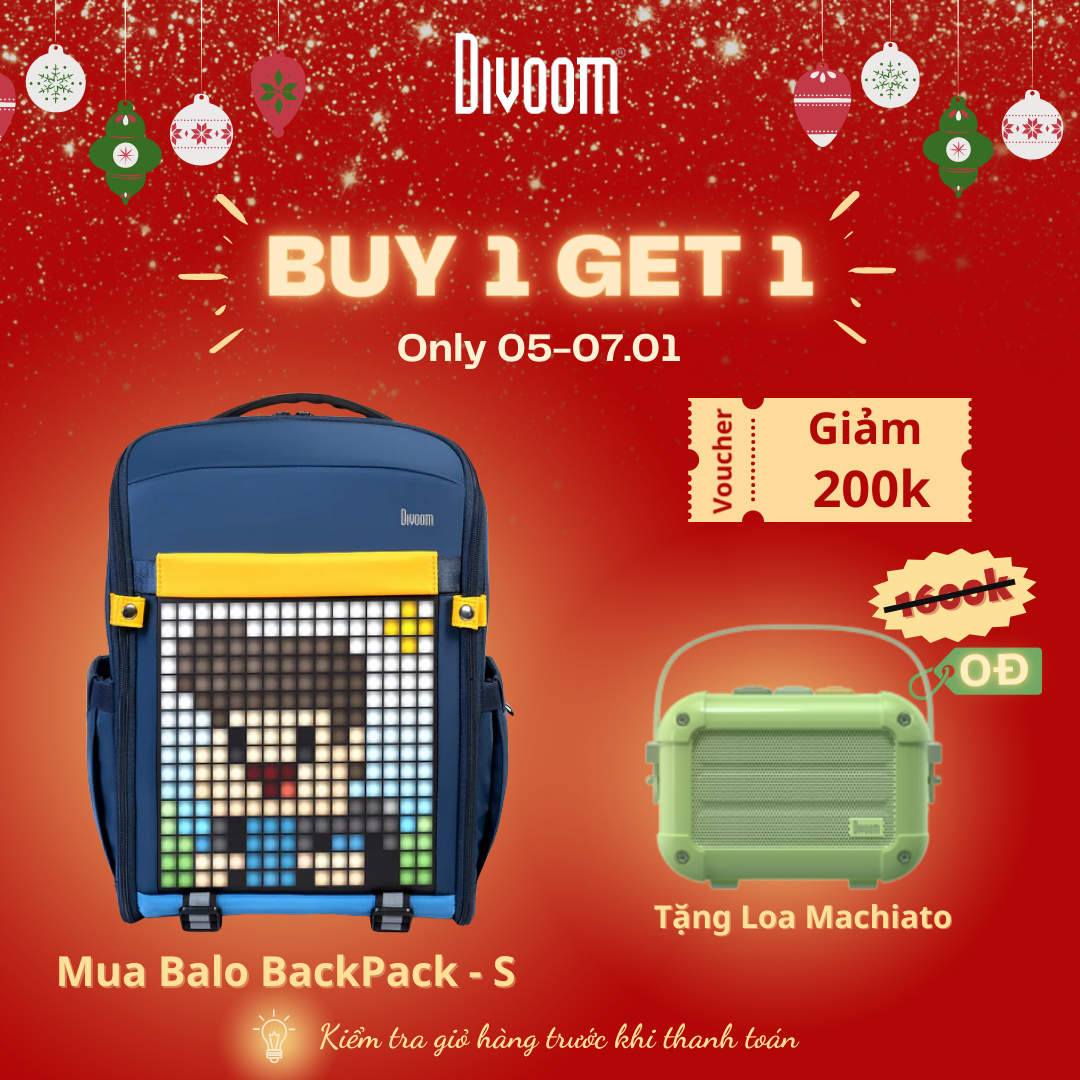Balo màn hình LED Divoom Pixoo Backpack-S, ngăn chứa laptop 14.5 inch - Hàng chính hãng