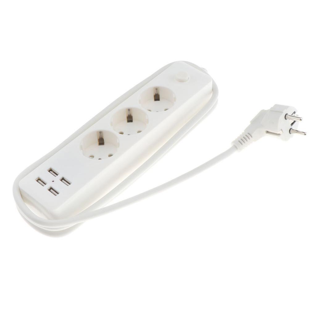 EU Plug Extension Socket Outlet Hub Travel Power Strip 7-Ports with 4 USB