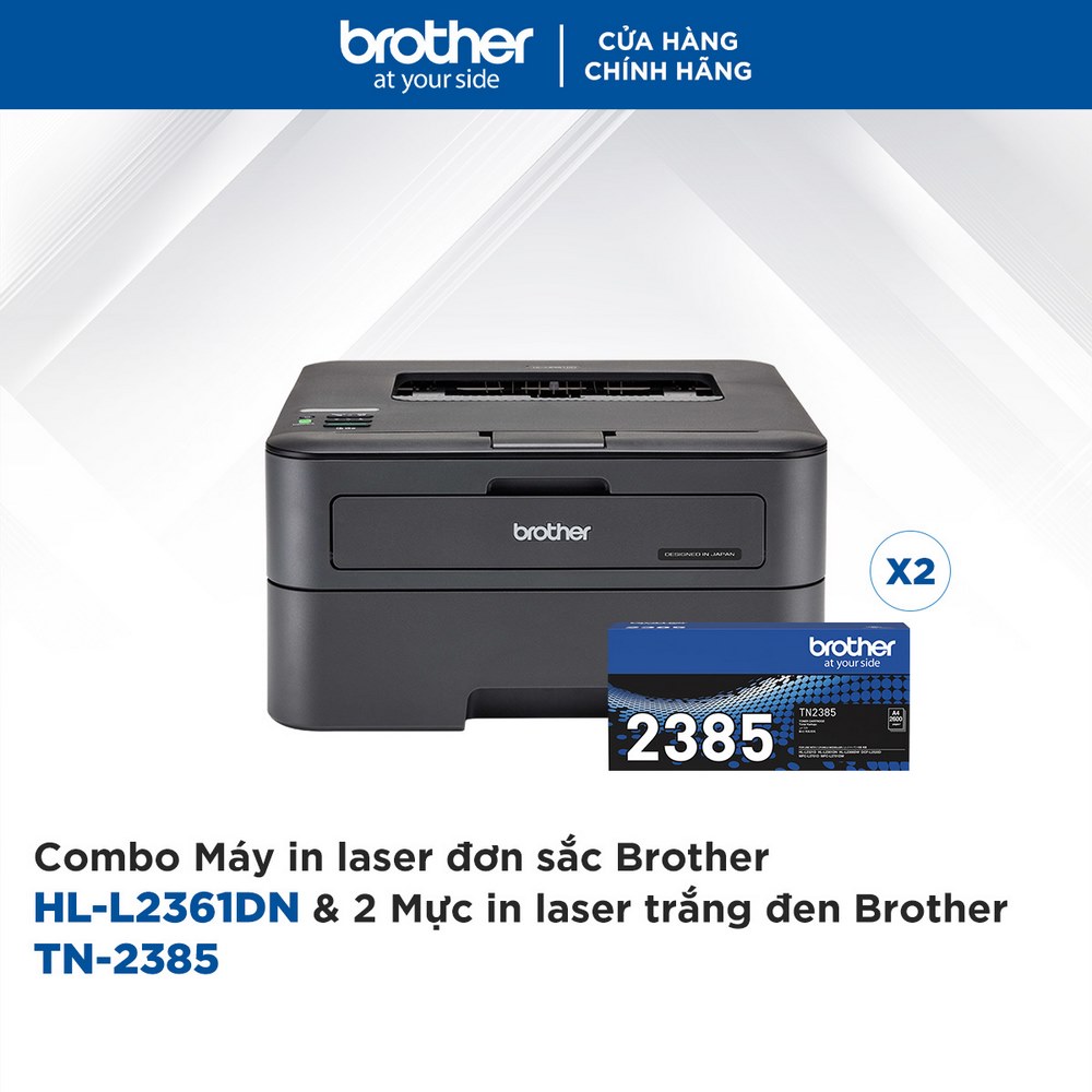 Combo Máy in laser đơn sắc Brother HL-L2361DN và 2 Mực in laser trắng đen Brother TN-2385