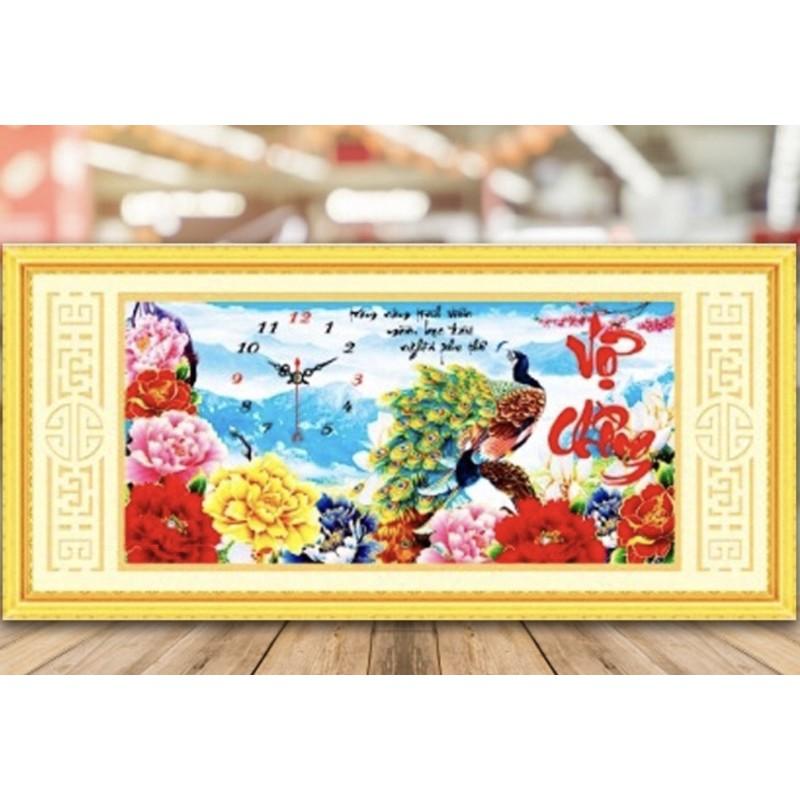 tranh thêu chữ thập đồng hồ vợ chồng lv3114 kt 61x34 cm