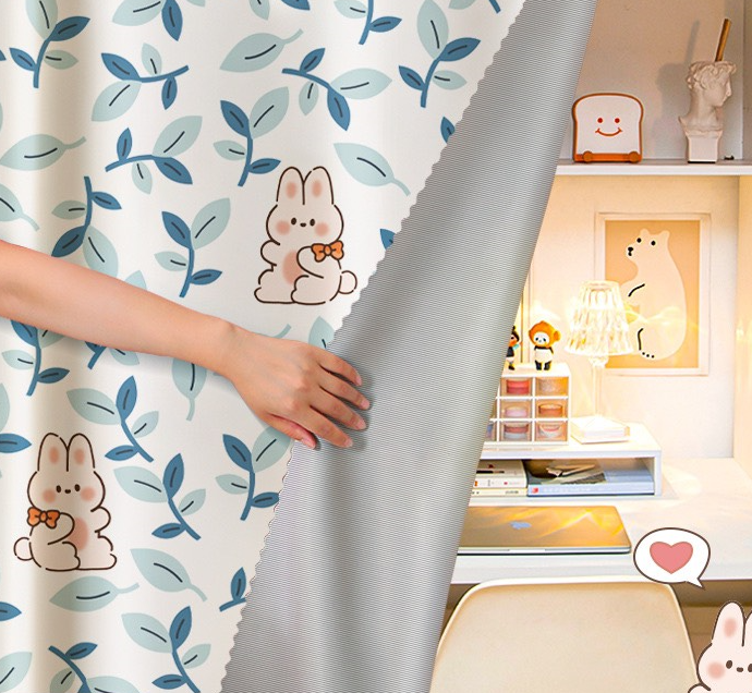 Rèm Vải Khoen Lỗ, Khoen Ri Đô, Rèm Dán THỎ LÁ XANH Vải Dày Khả Năng Chống Nắng Cao