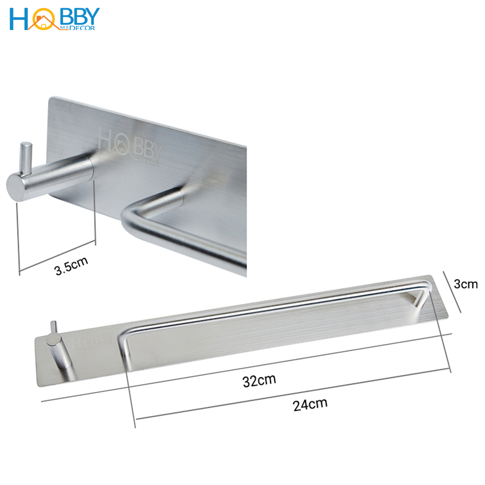 Thanh treo khăn tắm móc treo quần áo dán tường Hobby Home Decor KE01 inox 304 kèm keo dán