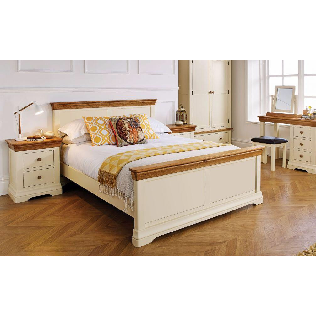 Combo Giường ngủ + tủ đầu giường - gỗ sồi tự nhiên; tân cổ điển - Màu trắng nắp sồi